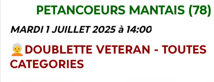 Concours organisé par Les Petancoeurs Mantais à L'île aux dames 01/07/2025 à Mantes la Jolie - Actualité du club de pétanque Pétancoeurs Mantais
