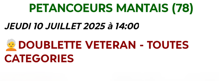 Concours vétérans organisé par Les Petancoeurs Mantais à L'île aux dames 10/07/2025 à Mantes la Jolie - Actualité du club de pétanque Pétancoeurs Mantais