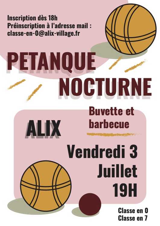 Concours en Doublette le 3 juillet 2026 - Alix - 69380
