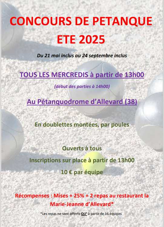 Concours en Doublette le 21 mai 2025 - Allevard - 38580