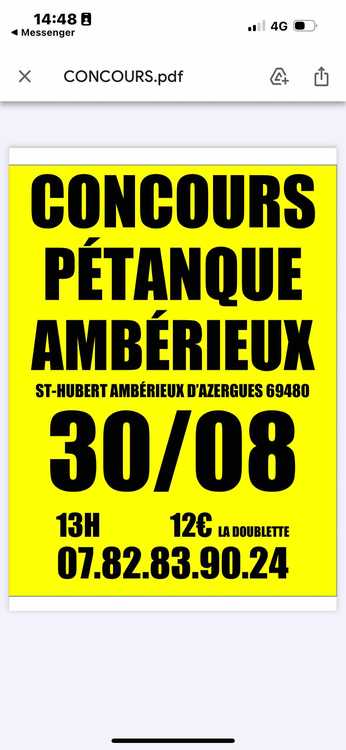 Concours en Doublette le 30 août 2025 - Ambérieux - 69480