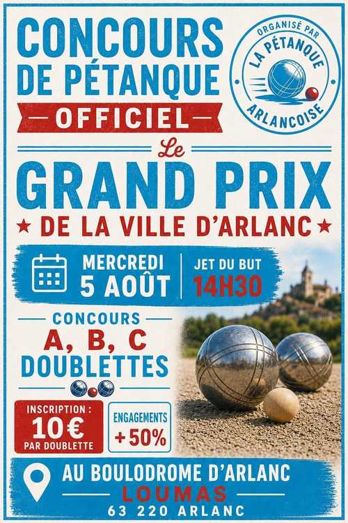 Concours en Doublette le 5 août 2026 - Lieu à définir (63) - 00000