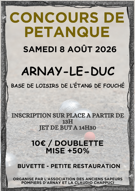 Concours en Doublette le 8 août 2026 - Arnay-le-Duc - 21230