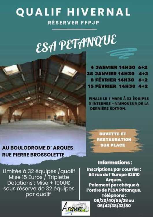 Concours en Triplette le 4 janvier 2025 - Arques - 62510