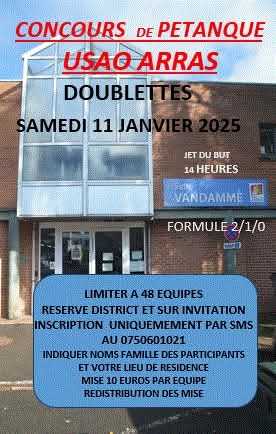 Concours en Doublette le 11 janvier 2025 - Arras - 62000