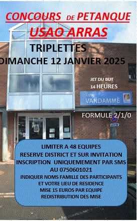 Concours en Triplette le 12 janvier 2025 - Arras - 62000