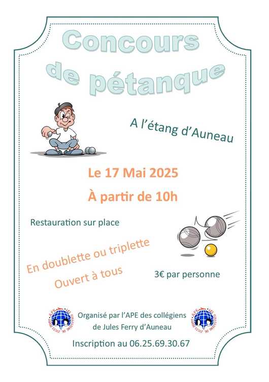 Concours en Doublette le 17 mai 2025 - Auneau - 28700