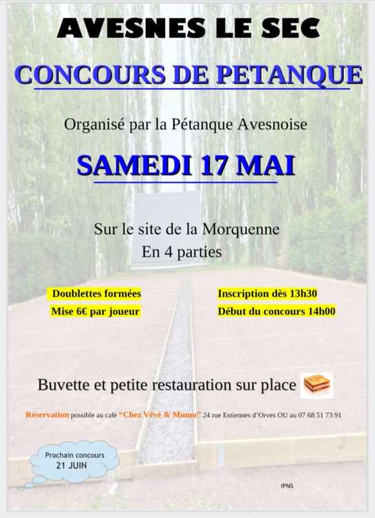 Concours en Doublette le 17 mai 2025 - Avesnes-le-Sec - 59296