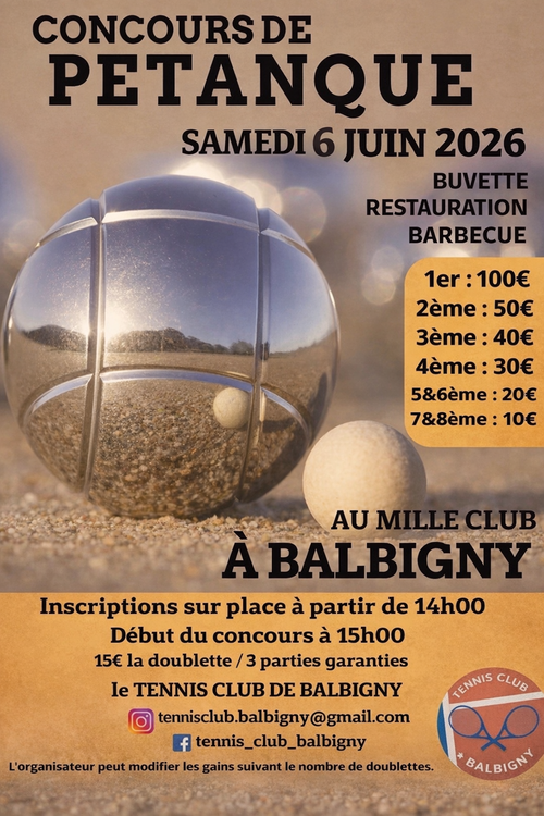 Concours en Doublette le 6 juin 2026 - Balbigny - 42510