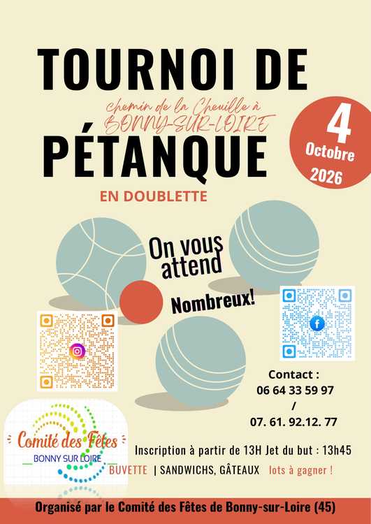 Concours en Doublette le 4 octobre 2026 - Bonny-sur-Loire - 45420