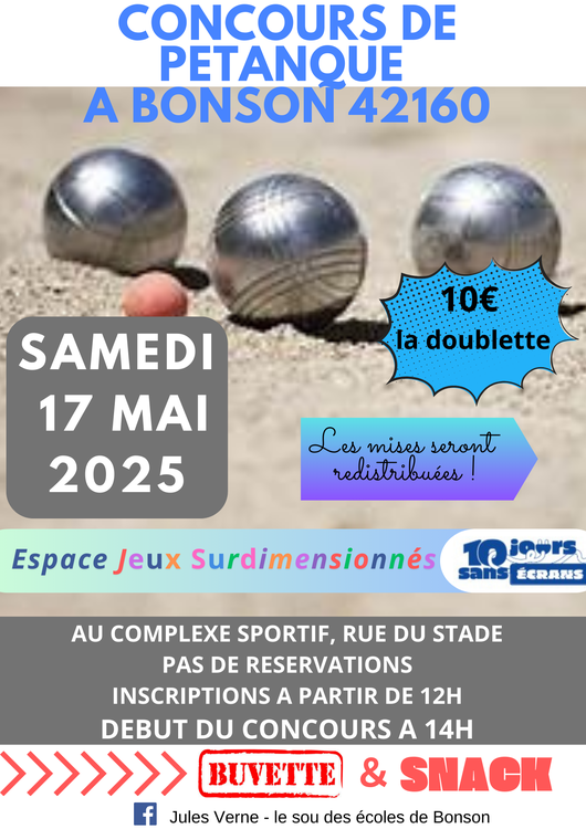 Concours en Doublette le 17 mai 2025 - Bonson - 42160