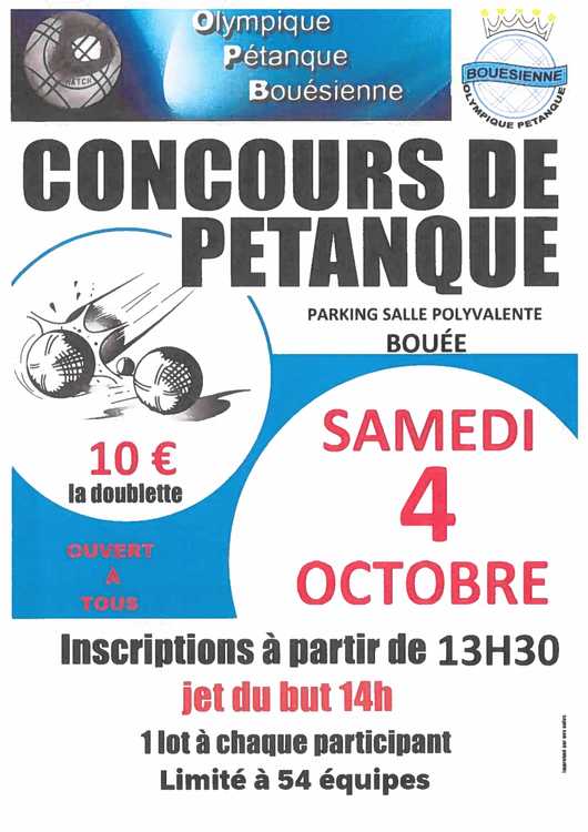 Concours en Doublette le 4 octobre 2025 - Bouée - 44260