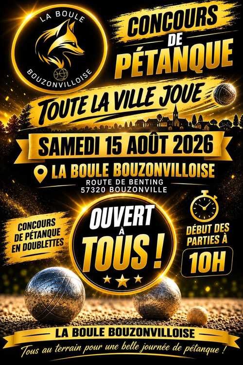 Concours en Doublette le 15 août 2026 - Bouzonville - 57320