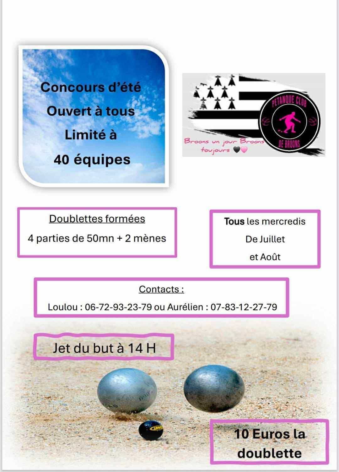 Concours en Doublette le 2 juillet 2025 - Broons - 22250