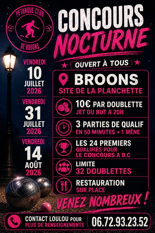 Concours en Doublette le 14 août 2026 - Broons - 22250