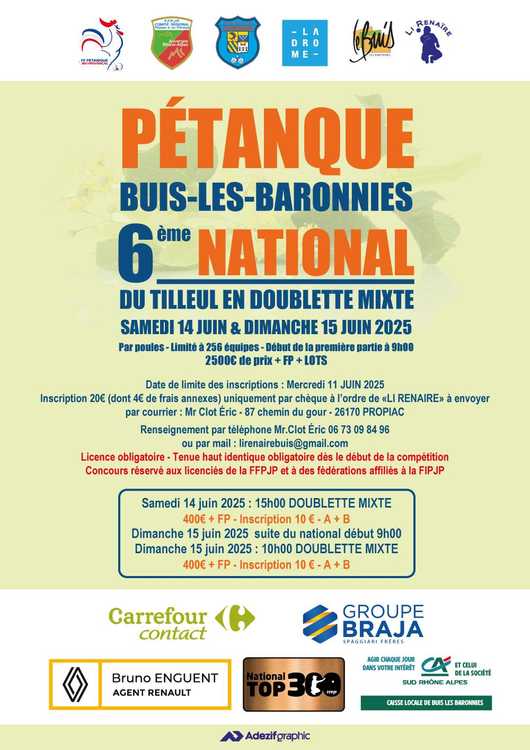 Concours en Doublette Mixte le 14 juin 2025 - Buis-les-Baronnies - 26170