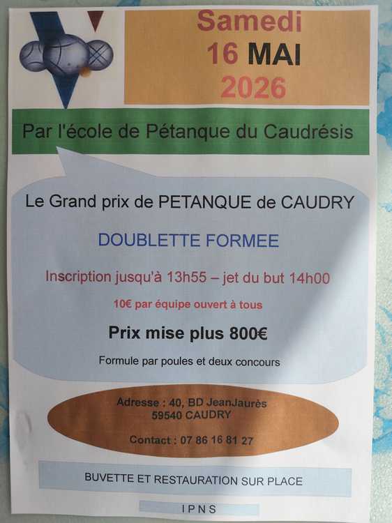 Concours en Doublette le 16 mai 2026 - Caudry - 59540