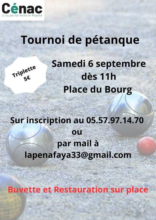 Concours en Triplette le 6 septembre 2025 - Cénac - 33360