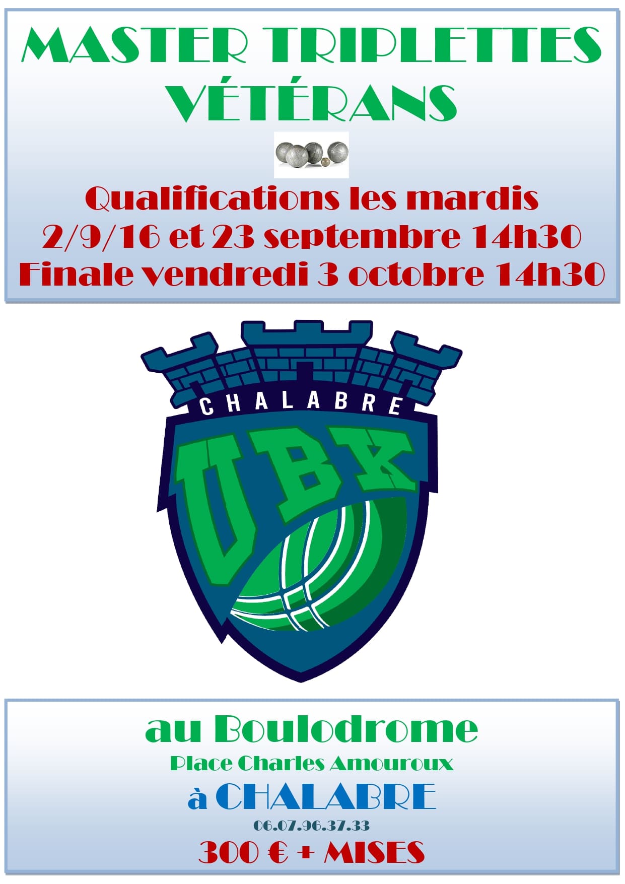 Concours en Triplette le 9 septembre 2025 - Chalabre - 11230