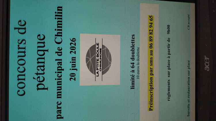 Concours en Doublette le 20 juin 2026 - Chimilin - 38490