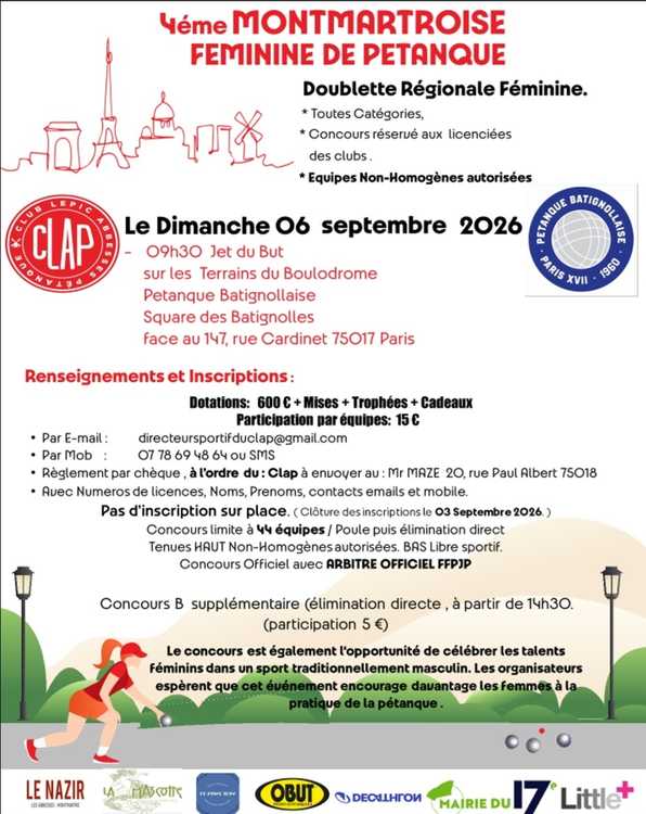 Concours de pétanque Officiel Féminin - Lieu à définir (75)