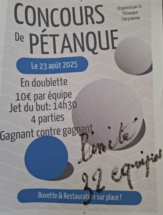 Concours en Doublette le 23 août 2025 - Clary - 59225