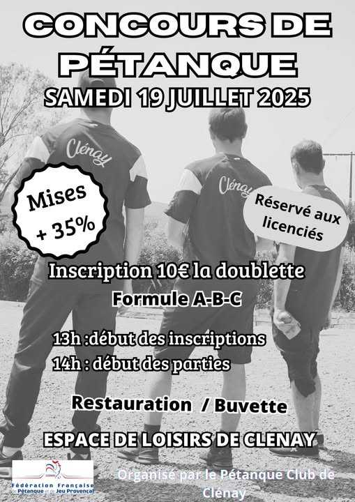 Concours en Doublette le 19 juillet 2025 - Clénay - 21490