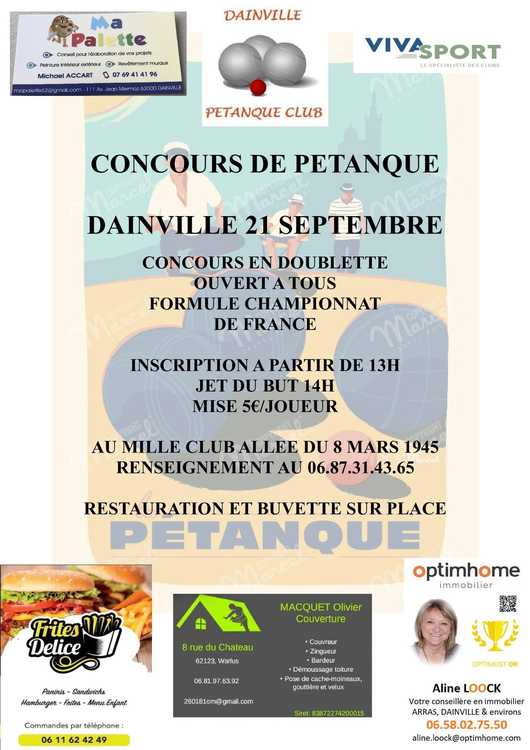 Concours en Doublette le 21 septembre 2024 - Dainville - 62000