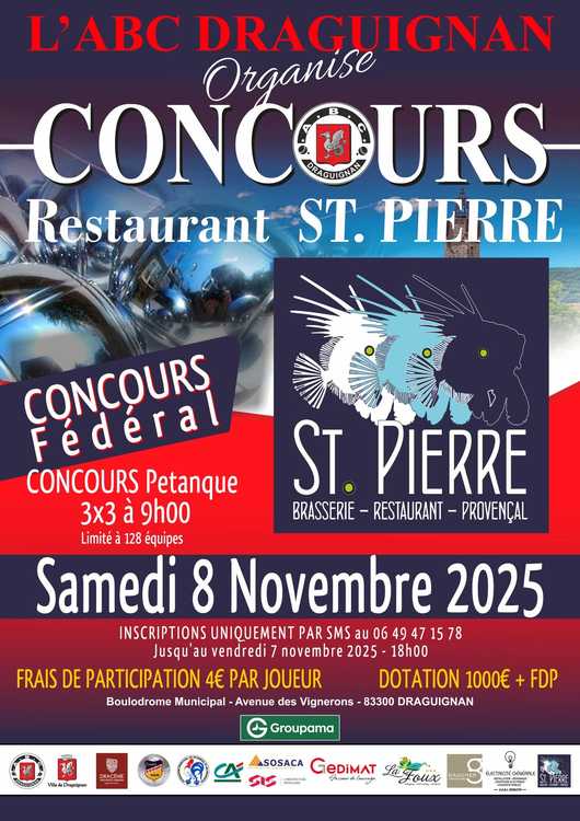 Concours en Triplette le 8 novembre 2025 - Draguignan - 83300