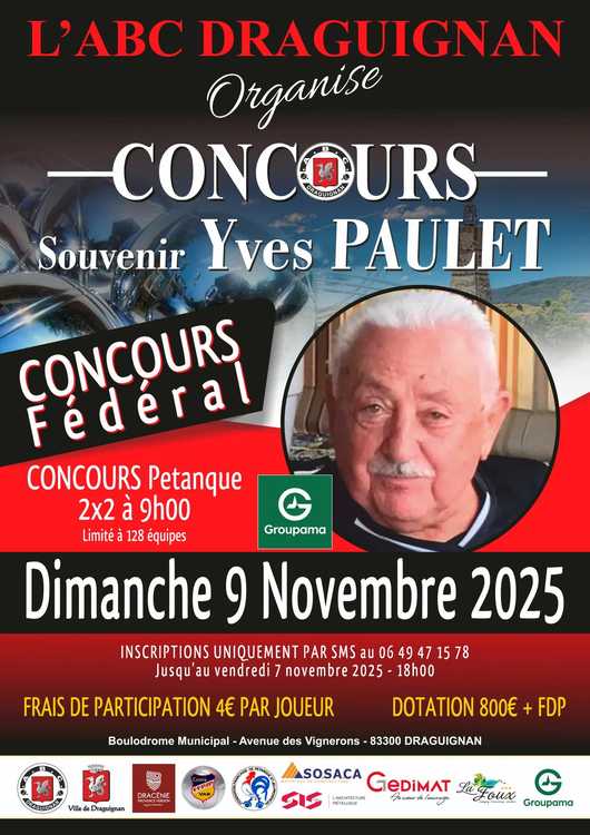 Concours en Doublette le 9 novembre 2025 - Draguignan - 83300