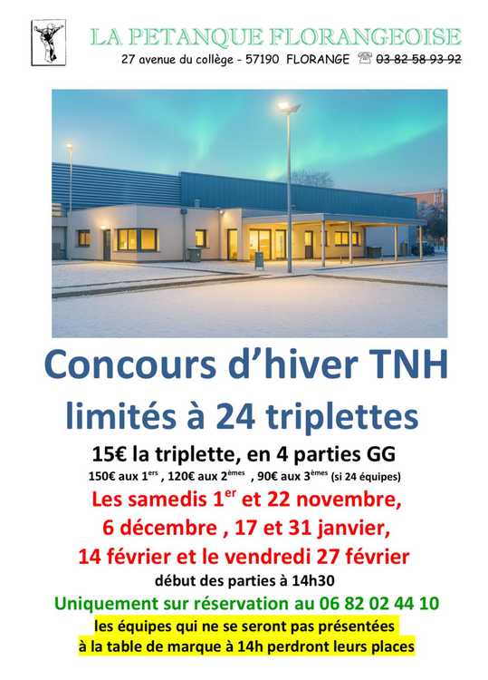 Concours en Triplette le 14 février 2026 - Florange - 57190
