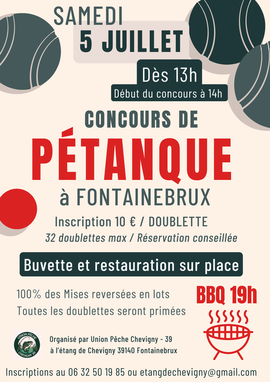 Concours en Doublette le 5 juillet 2025 - Fontainebrux - 39140