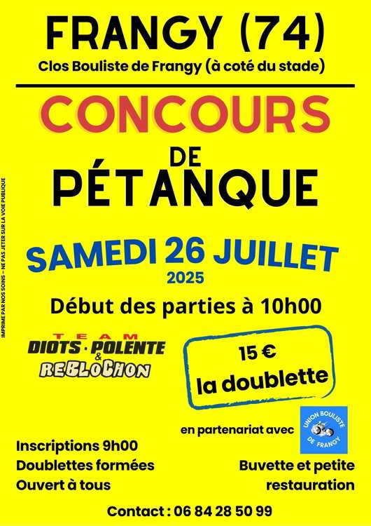 Concours en Doublette le 26 juillet 2025 - Frangy - 74270