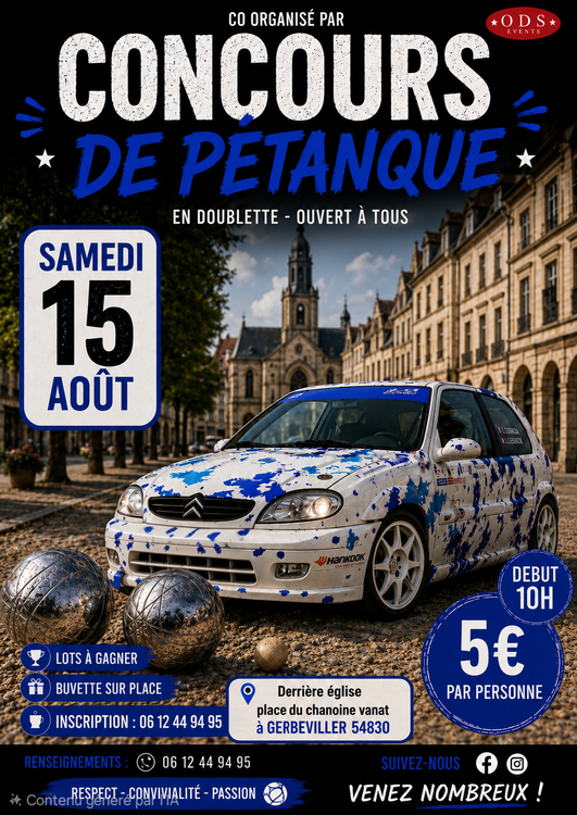 Concours en Doublette le 15 août 2026 - Gerbéviller - 54830