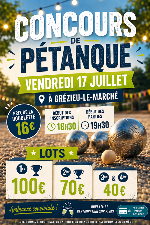 Concours en Doublette le 17 juillet 2026 - Grézieu-le-Marché - 69610