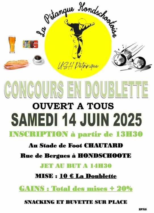 Concours en Doublette le 14 juin 2025 - Hondschoote - 59122