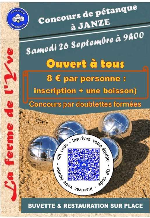 Concours en Doublette le 26 septembre 2026 - Janzé - 35150