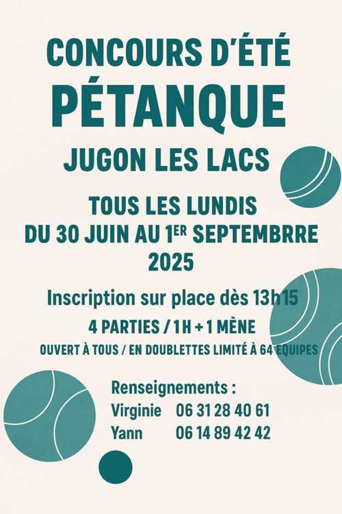 Concours en Doublette le 30 juin 2025 - Jugon-les-Lacs - 22270