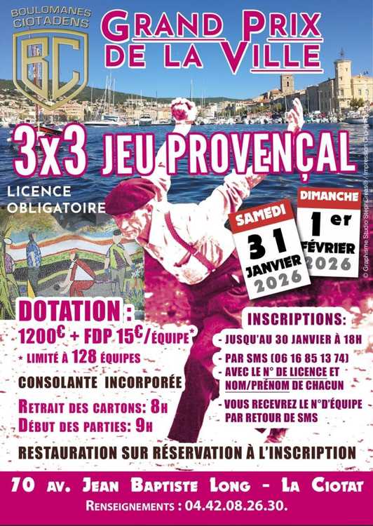 Concours en Triplette le 31 janvier 2026 - La Ciotat - 13600