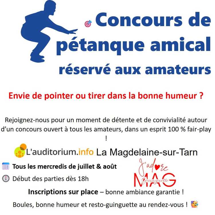 Concours en Doublette le 30 juillet 2025 - La Magdelaine-sur-Tarn - 31340