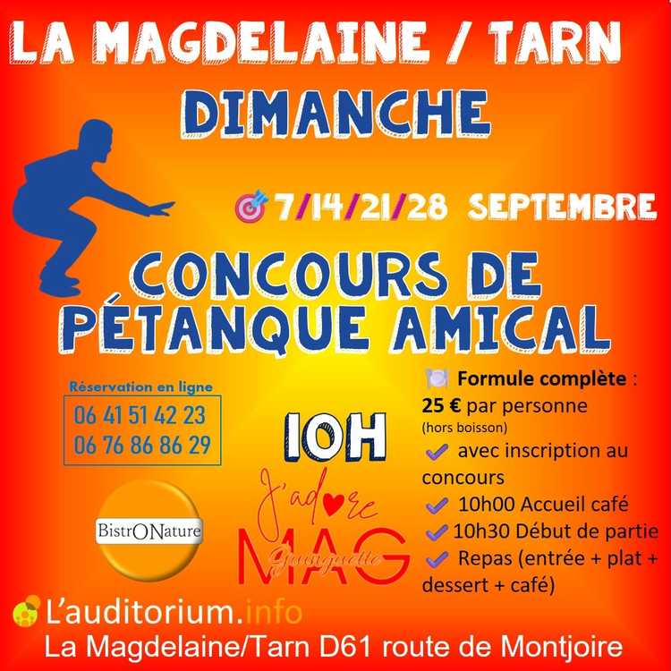 Concours en Doublette le 7 septembre 2025 - La Magdelaine-sur-Tarn - 31340