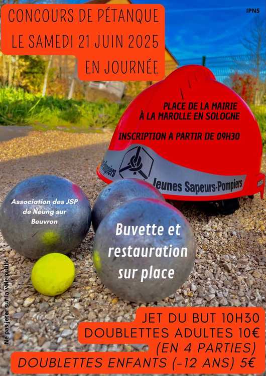 Concours en Doublette le 21 juin 2025 - La Marolle-en-Sologne - 41210