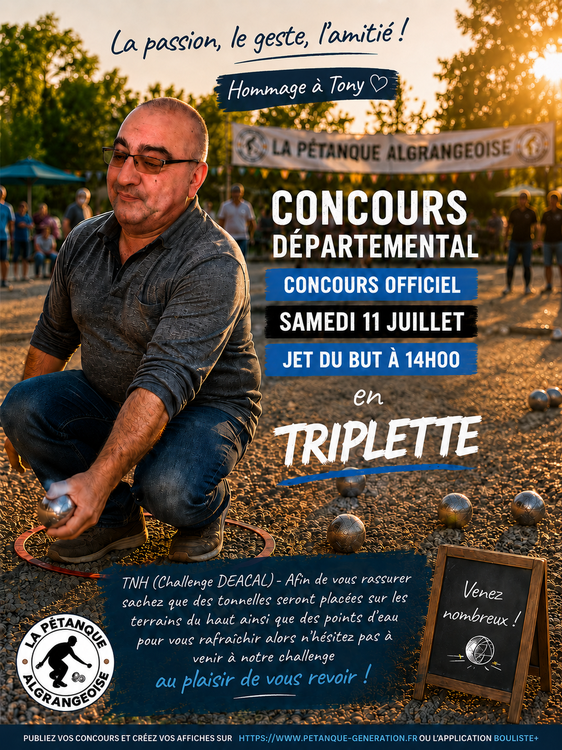 Concours en Triplette le 11 juillet 2026 - Lieu à définir (57) - 00000