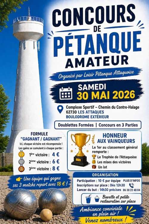 Concours en Doublette le 30 mai 2026 - Les Attaques - 62730