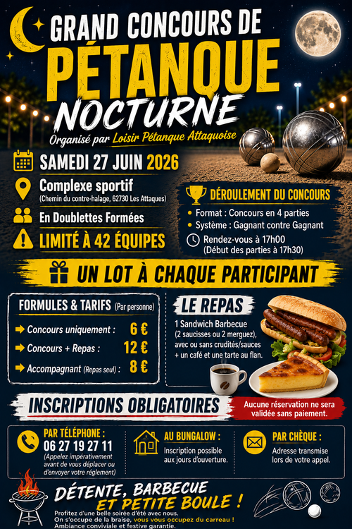 Concours en Doublette le 27 juin 2026 - Les Attaques - 62730