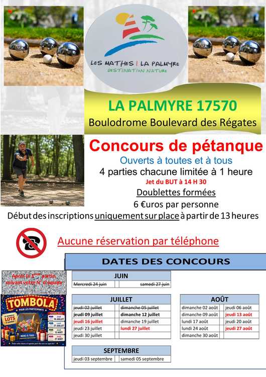 Concours en Doublette le 12 juillet 2026 - Les Mathes - 17570