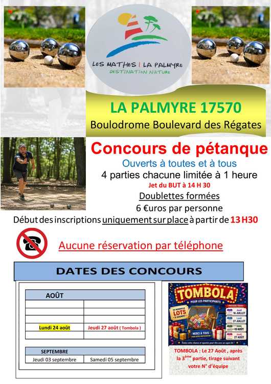 Concours en Doublette le 24 août 2026 - Les Mathes - 17570