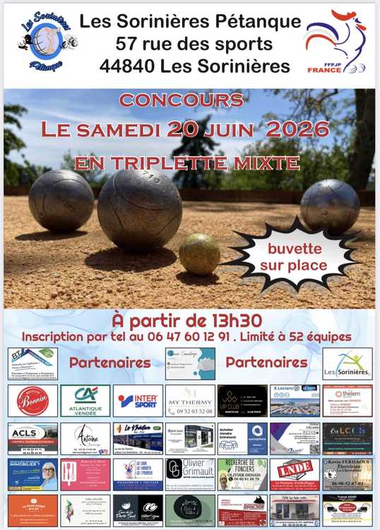 Concours en Triplette Mixte le 20 juin 2026 - Lieu à définir (44) - 00000