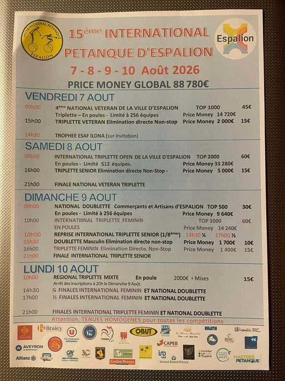 Concours en Triplette le 7 août 2026 - Lieu à définir (12) - 00000