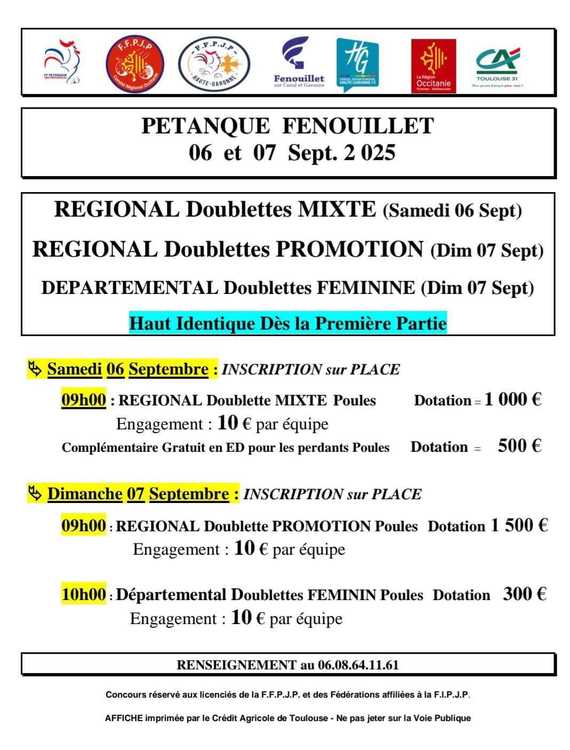 Concours en Doublette Mixte le 6 septembre 2025 - Lieu à définir (31) - 00000